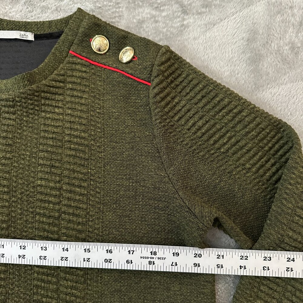 Zara Textured Olive Green Long Sleeve Dress Women's LARGE - Picture 6 of 7